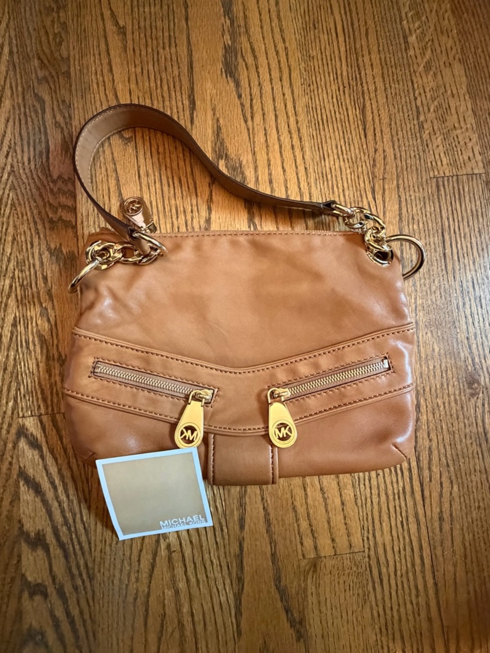 Michael Kors Vintage Carmel Colored Leather Shoulder Bag with Gold Hardware
